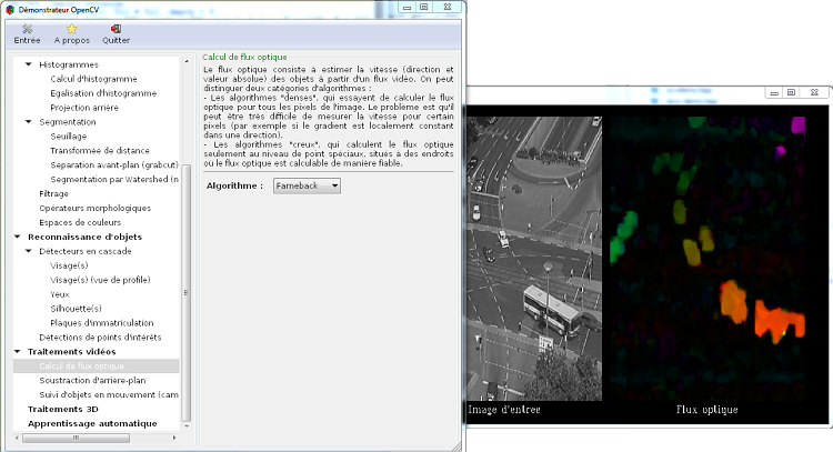 Capture d'écran du démonstrateur OpenCV